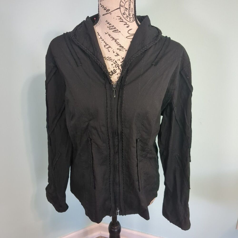 Samuel Dong Ruffle Collar Black Zip Jacket extra large